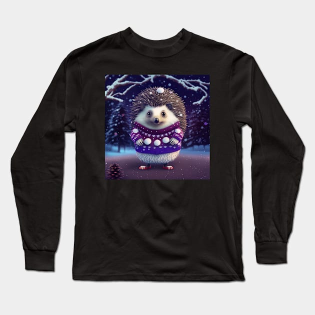 Cute Christmas Hedgehog Long Sleeve T-Shirt by Art8085